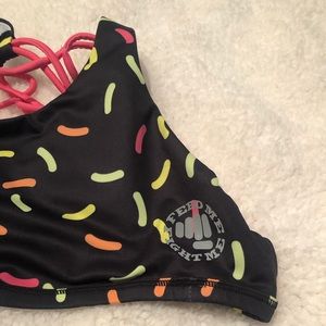 Feed me fight me donut sprinkle sports bra